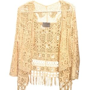 🤍💎💎Crochet Open-Front Cardigan - Cream